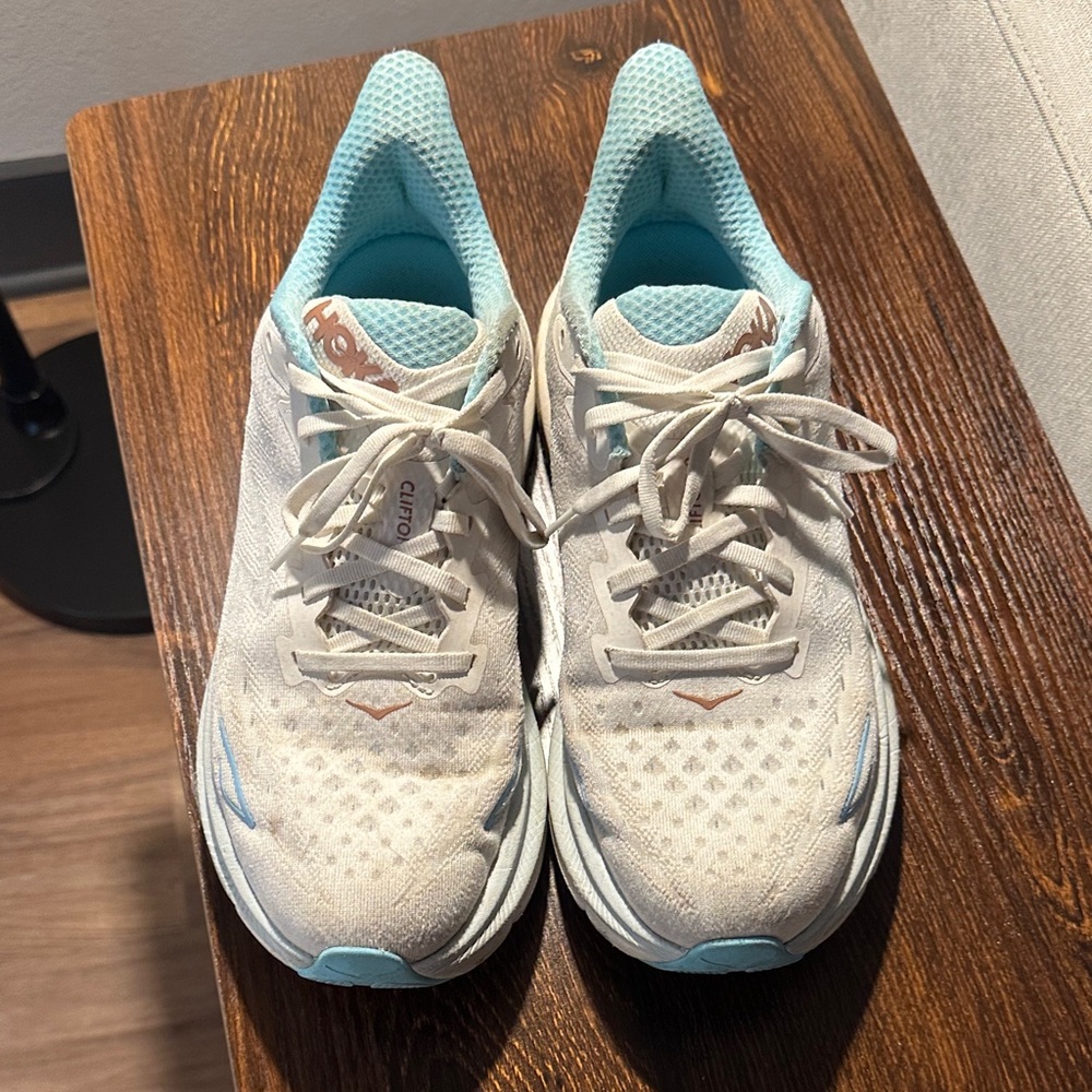 Hoka Women's White and Light Blue Athletic Shoes